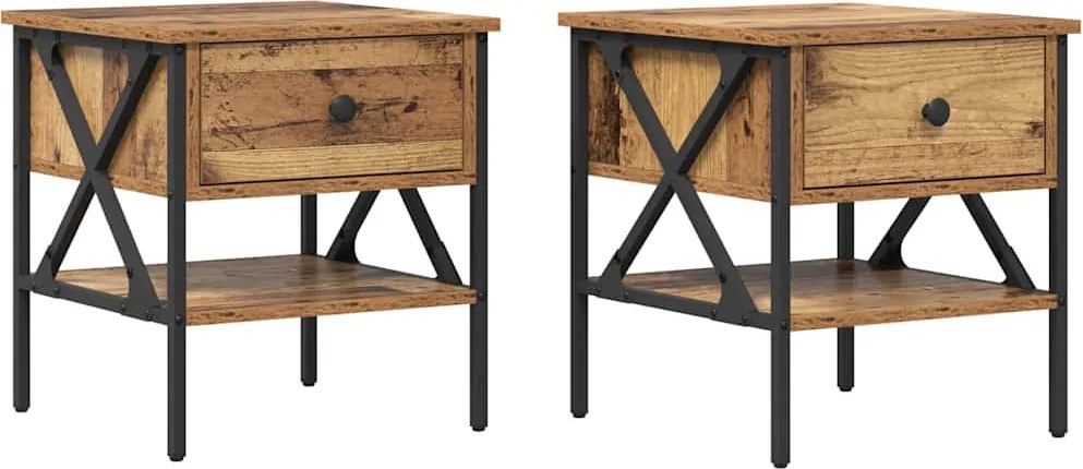 vidaXL Cabinet de Noptieră cu sertar 2 pcs Lemn vechi 40 x 42 x 45 cm