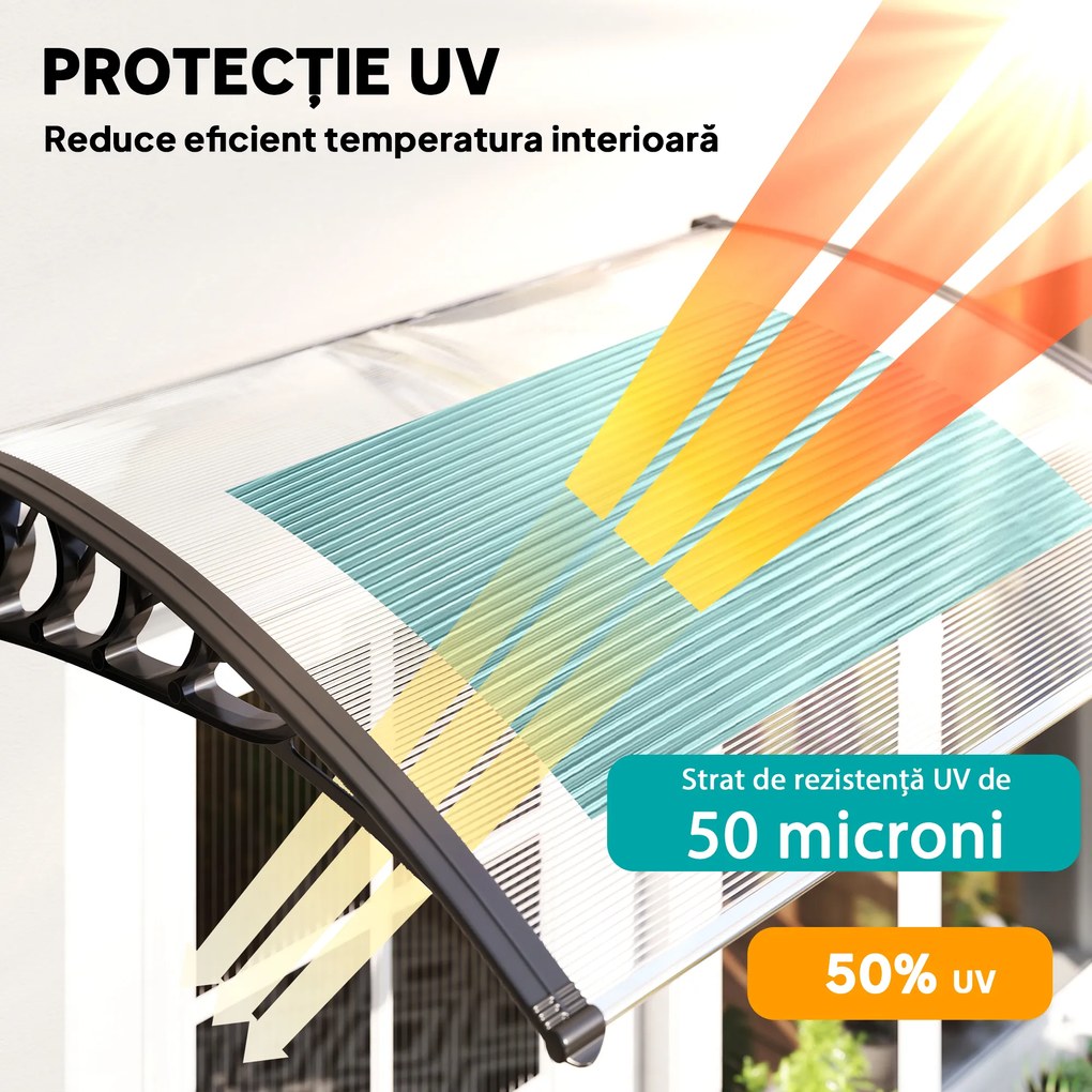 Outsunny Copertină Curbată pentru Exterior cu Panouri din Policarbonat și Sistem de Fixare Inclus | Aosom Romania
