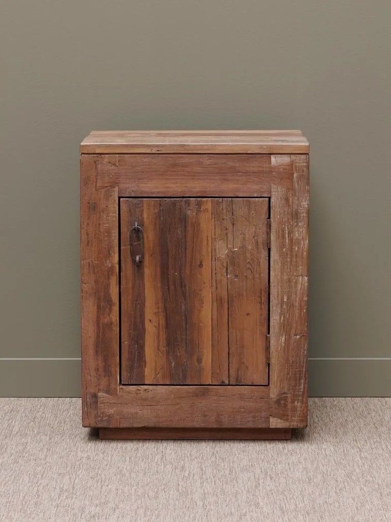 Noptieră din lemn reciclat și metal, 1 ușă, aspect rustic, Rochehaut