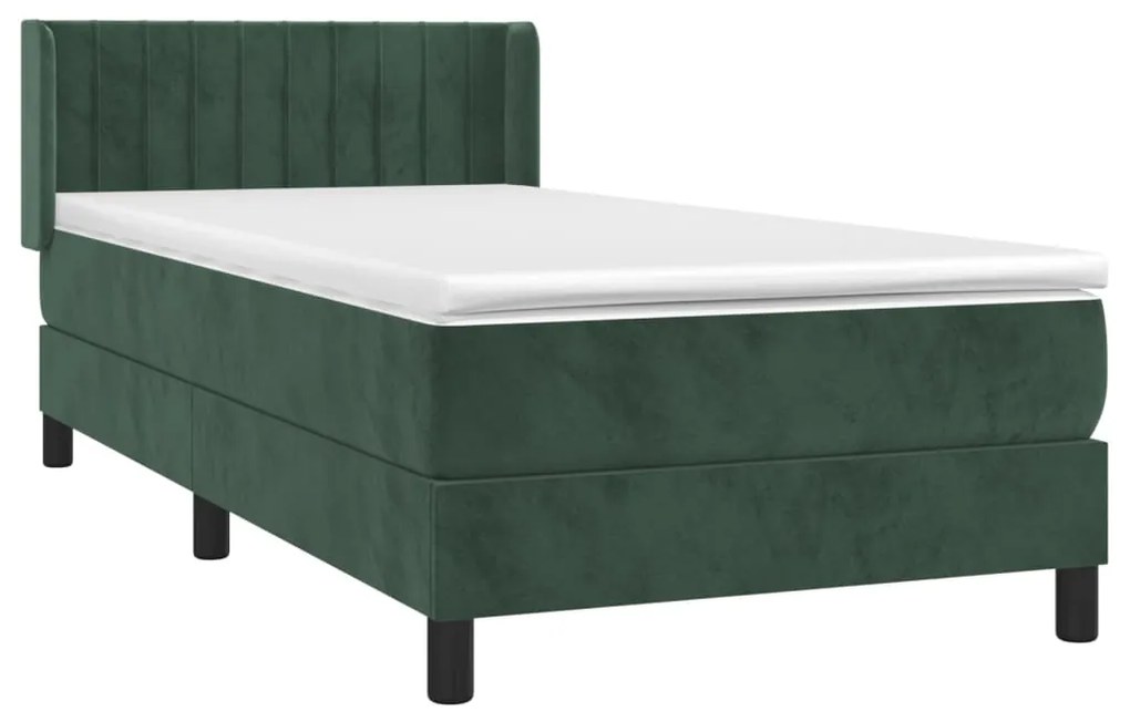 Pat box spring cu saltea, verde inchis, 90x200 cm, catifea Verde inchis, 90 x 200 cm, Benzi verticale