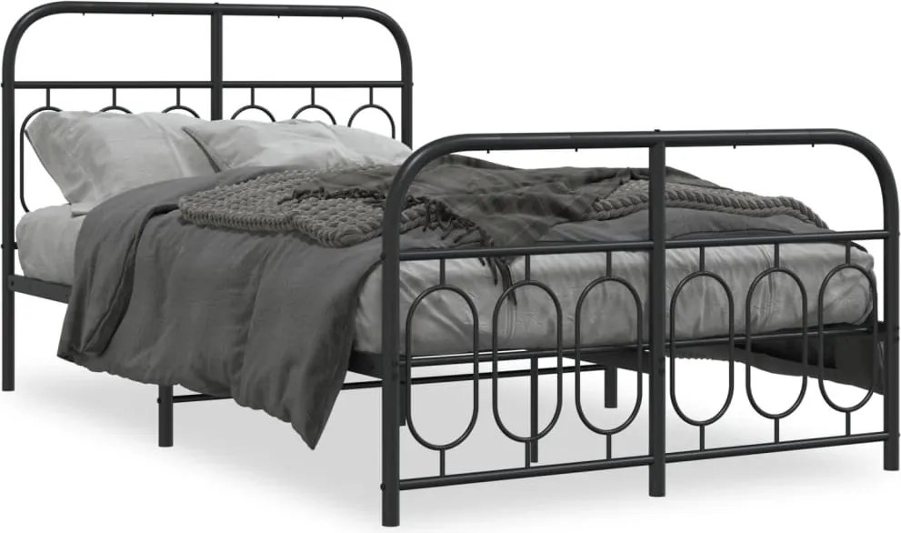 vidaXL Cadru pat metalic cu tăblie de cap/picioare, negru, 120x190 cm
