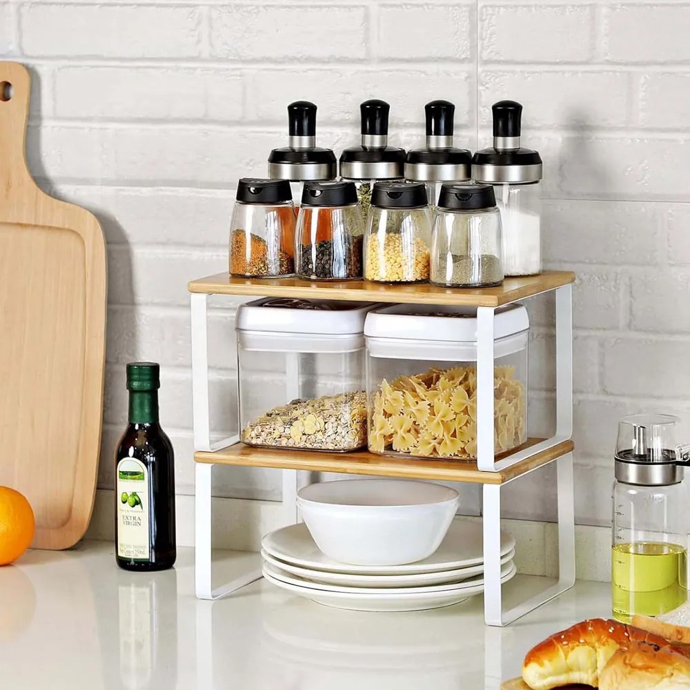 Set de organizatoare din bambus CEZAR, 4 piese, maro/albă SongmicsHome
