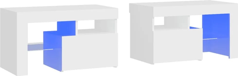vidaXL Noptiere cu lumini LED, 2 buc., alb, 70x36,5x40 cm