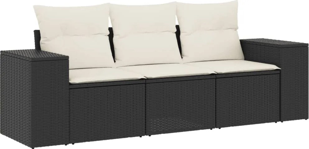 vidaXL Set mobilier de grădină cu perne, 3 piese, negru, poliratan