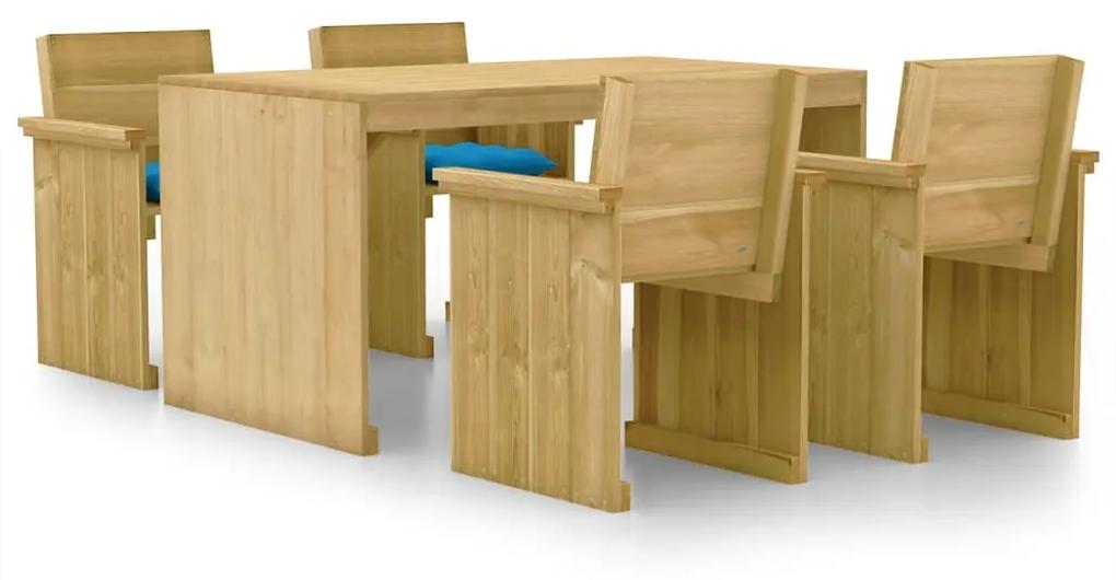 Set mobilier de gradina cu perne, 5 piese, lemn de pin tratat Albastru, 1