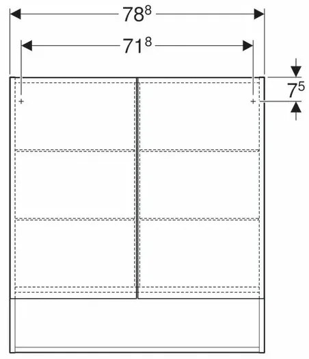 Dulap cu oglinda suspendat Geberit Selnova Square nuc 2 usi 79 cm