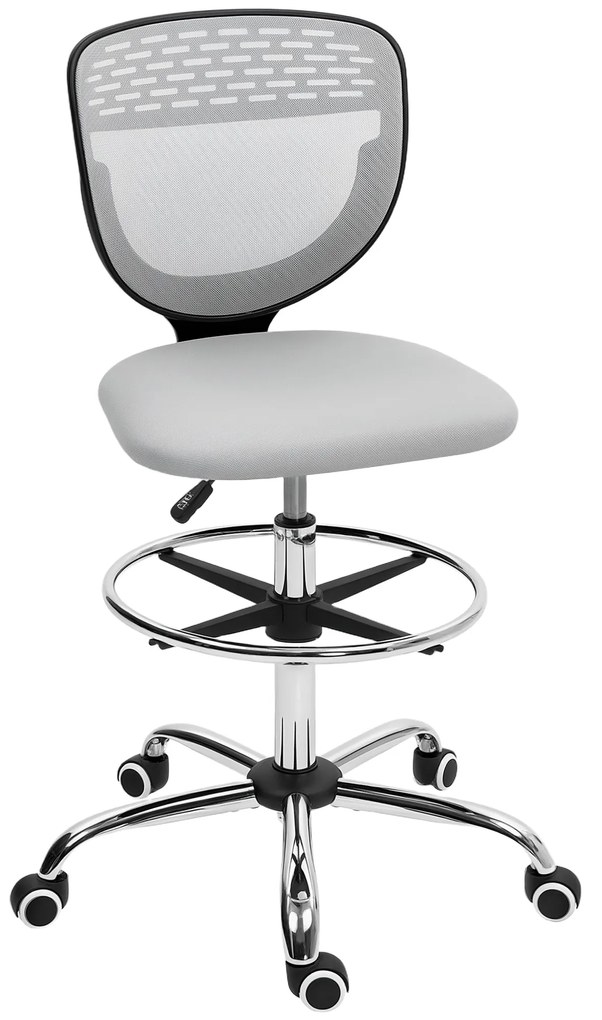 Vinsetto Scaun de birou ergonomic din plasă, scaun de desen, înălțime și picior de odihnă reglabil, 59 x 59 x 106-126 cm, gri | Aosom Romania