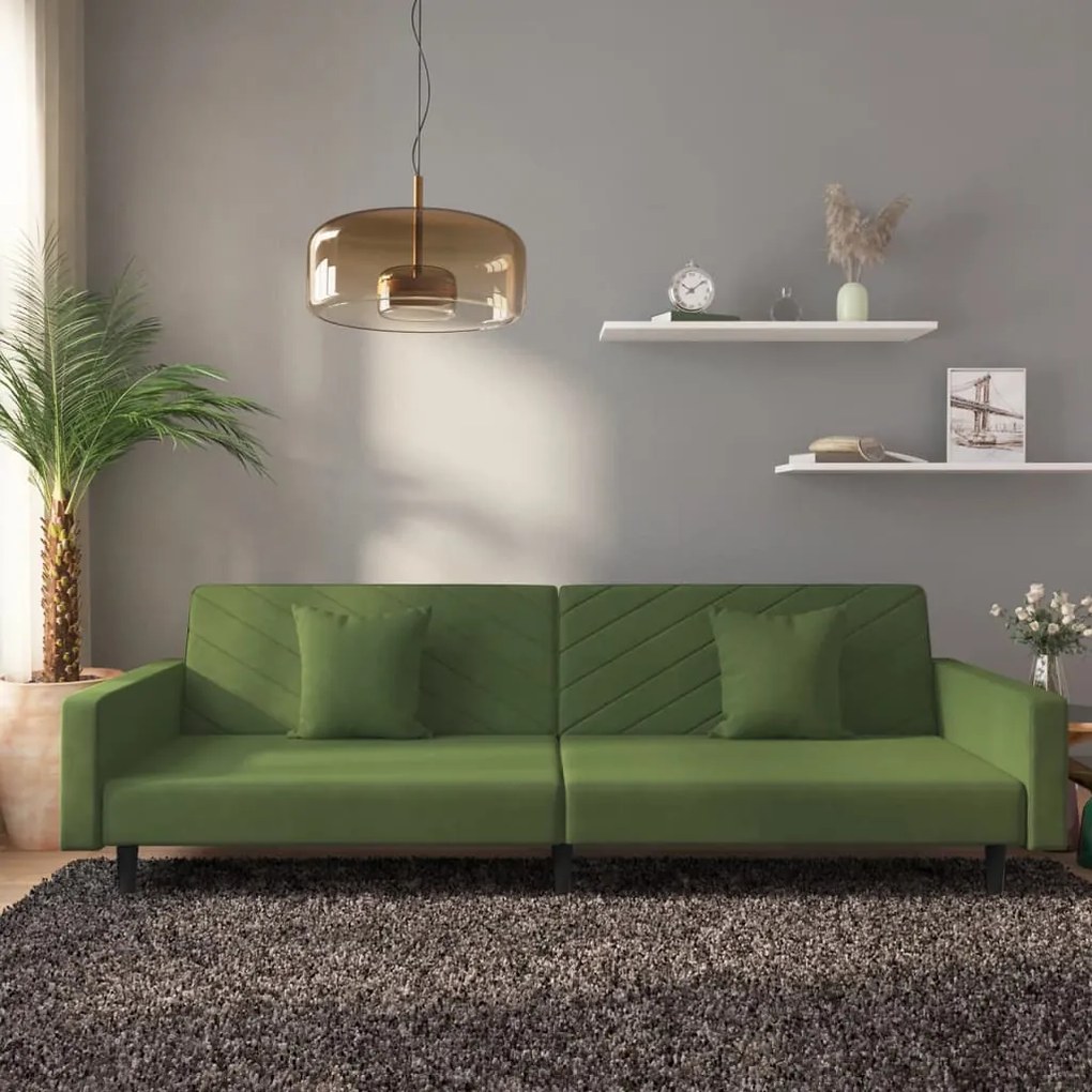 337630 vidaXL Canapea extensibilă cu 2 locuri, 2 perne, verde închis catifea