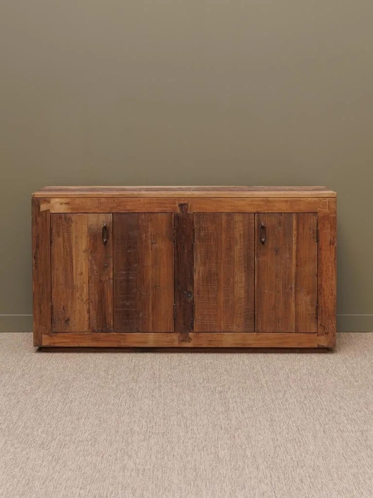 Bufet din lemn reciclat și metal, 4 uși, aspect rustic, Rochehau