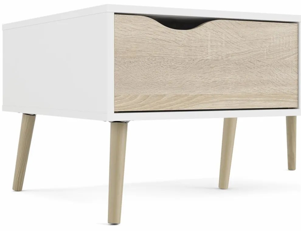 Masuta de cafea alba OSLO 75384 cu blat in decor stejar