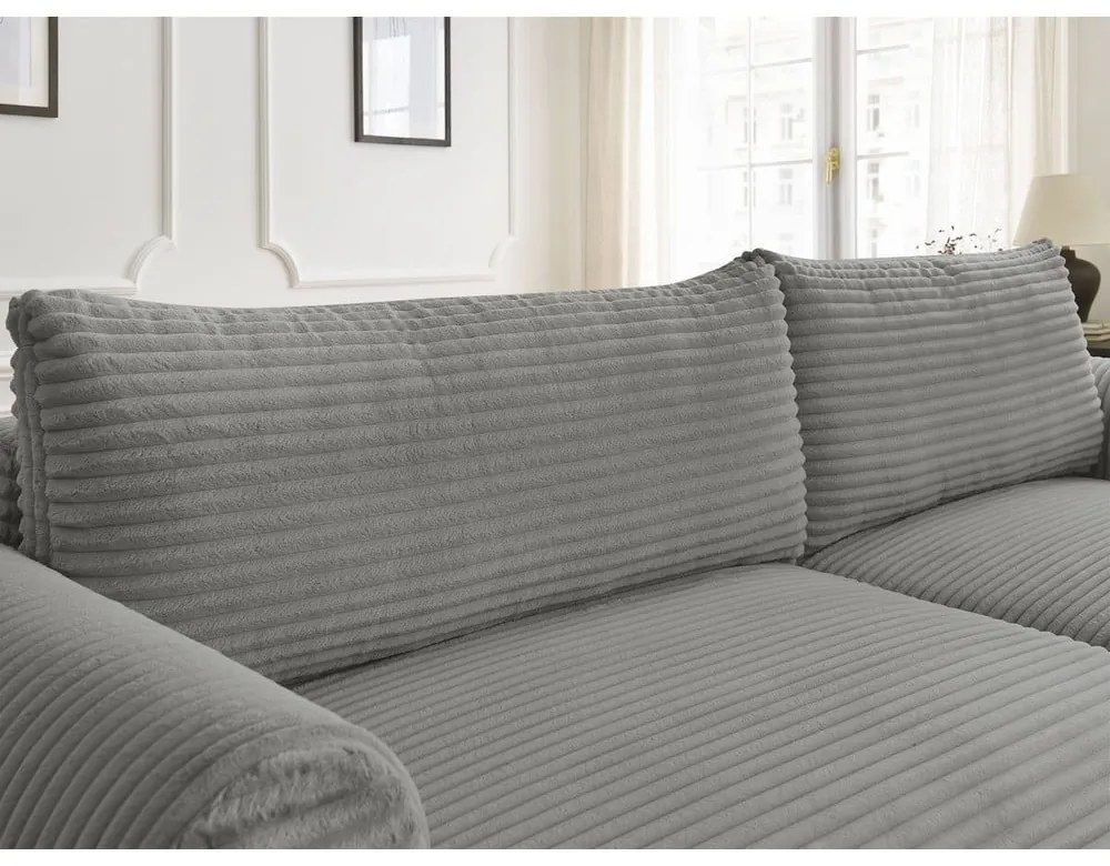 Colțar gri închis extensibil cu tapițerie din catifea reiată (cu colț pe partea dreaptă) Lucien – Bobochic Paris
