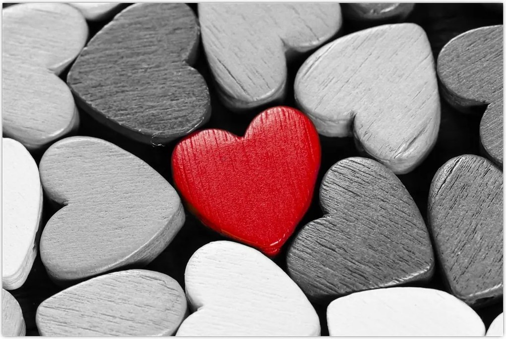 Tablou cu inimioare din lemn (90x60 cm)