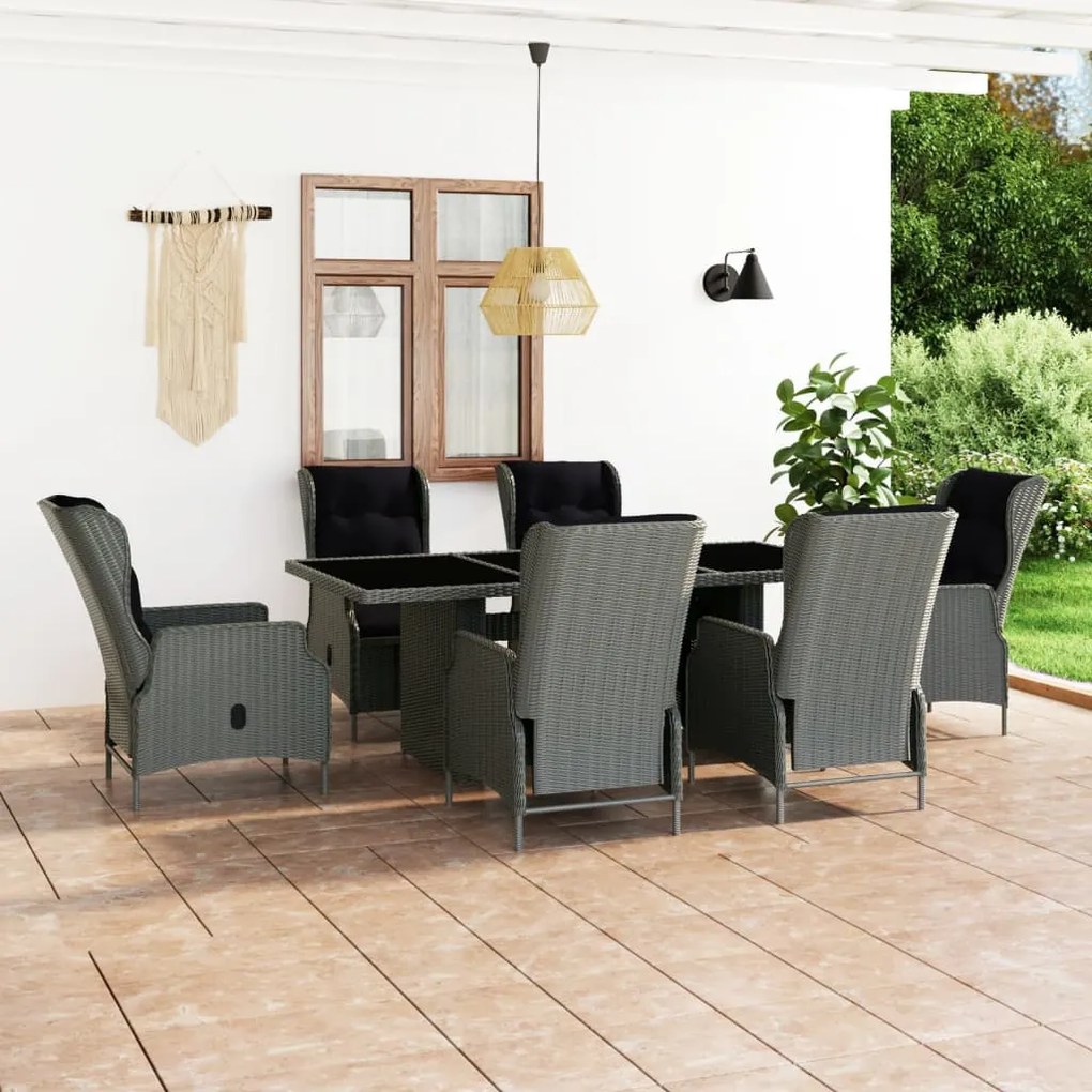 3060140 vidaXL Set mobilier exterior cu perne, 7 piese, gri deschis, poliratan