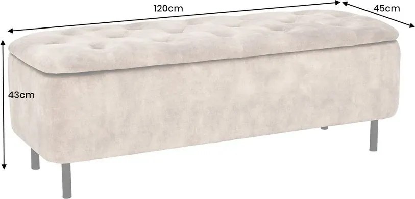 Bancheta cu spatiu de depozitare Catifea bej, EN VOGUE 120cm