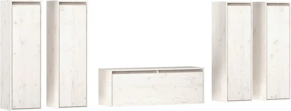 vidaXL Comode TV, 5 buc., alb, lemn masiv de pin
