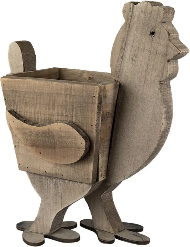 Jardinieră decorativă din lemn, în formă de găină, 35x18x40 cm, stil rustic