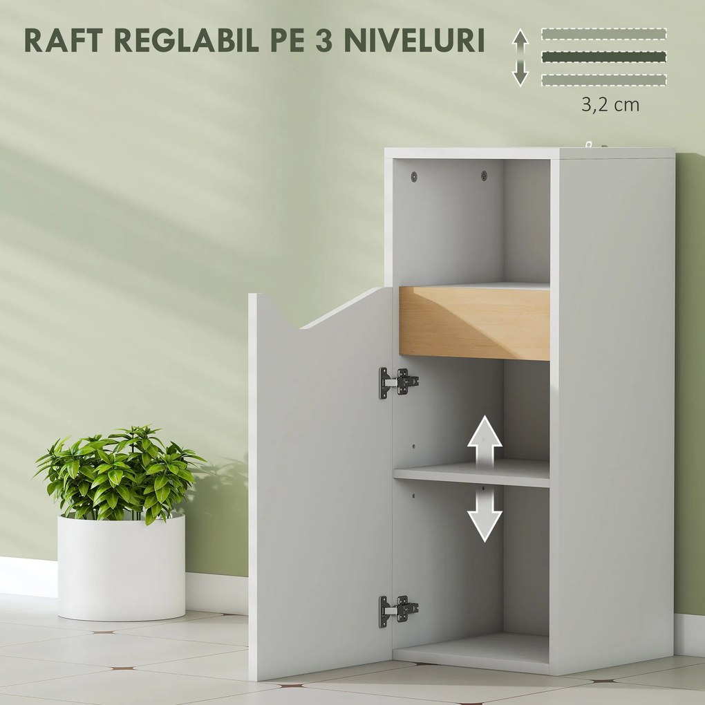 HOMCOM Dulăpior pentru Baie Îngust cu Ușă Amortizată și Raft Deschis, Mobilier Compact cu Rafturi Reglabile, pentru Bucătărie, Sufragerie sau Baie, 30x30x71,5 cm, Alb și Lemn Natur | Aosom Romania