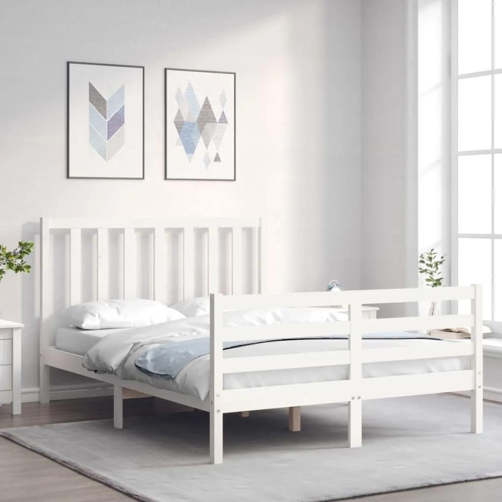 3193772 vidaXL Cadru de pat cu tăblie, 140x190 cm, alb, lemn masiv