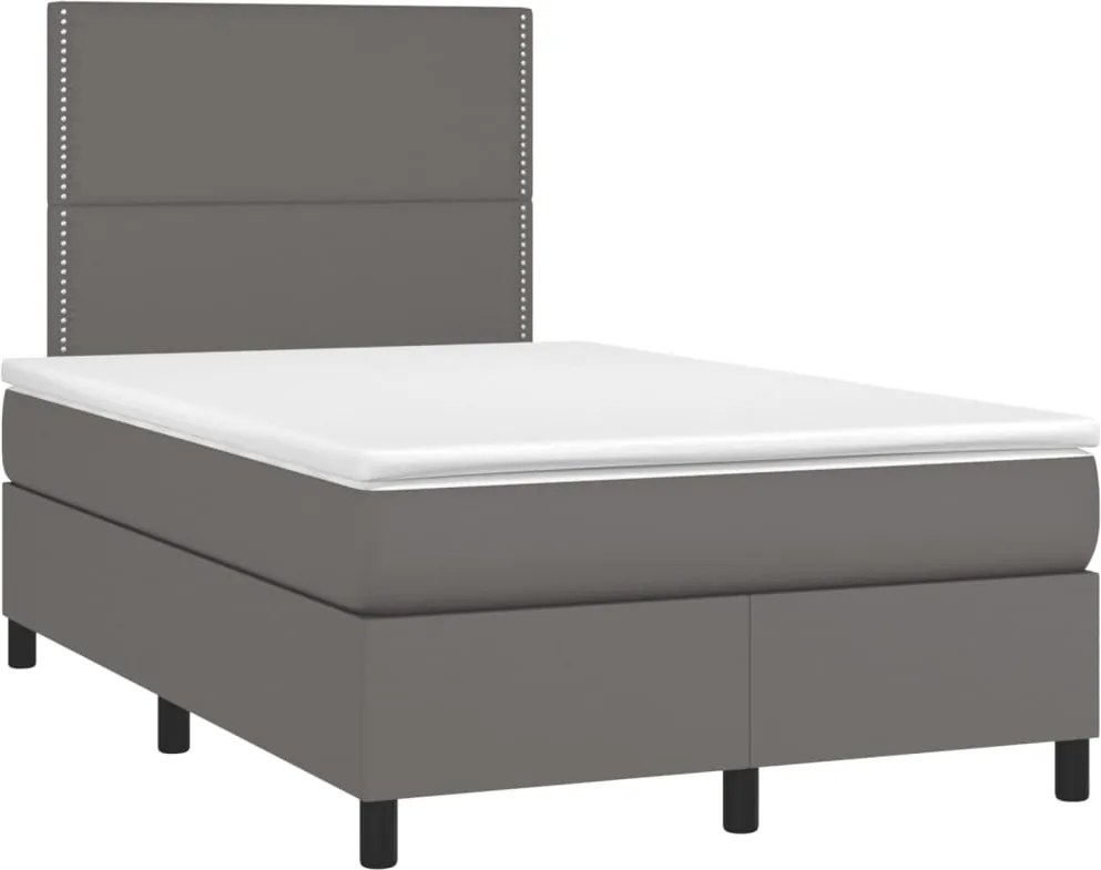 vidaXL Pat box spring cu saltea, gri, 120x190 cm, piele ecologică