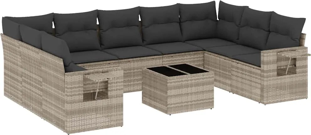 vidaXL Set canapele de grădină cu perne 10 piese gri deschis poliratan