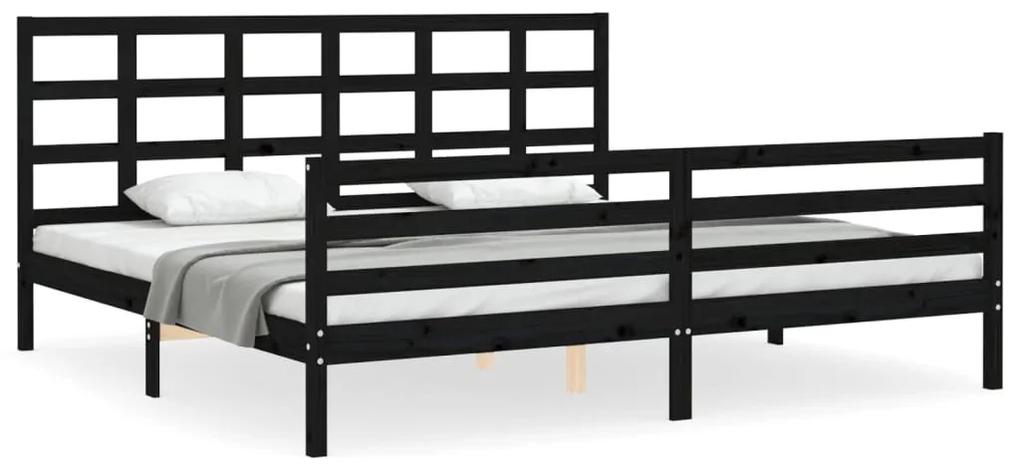 3194010 vidaXL Cadru pat cu tăblie 200x200 cm, negru, lemn masiv