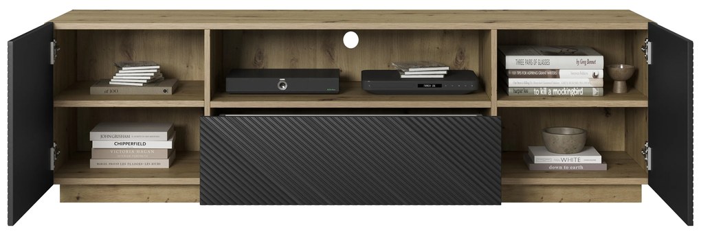 Comodă TV Asha 167 cm cu sertar și nișă - artisan / negru mat