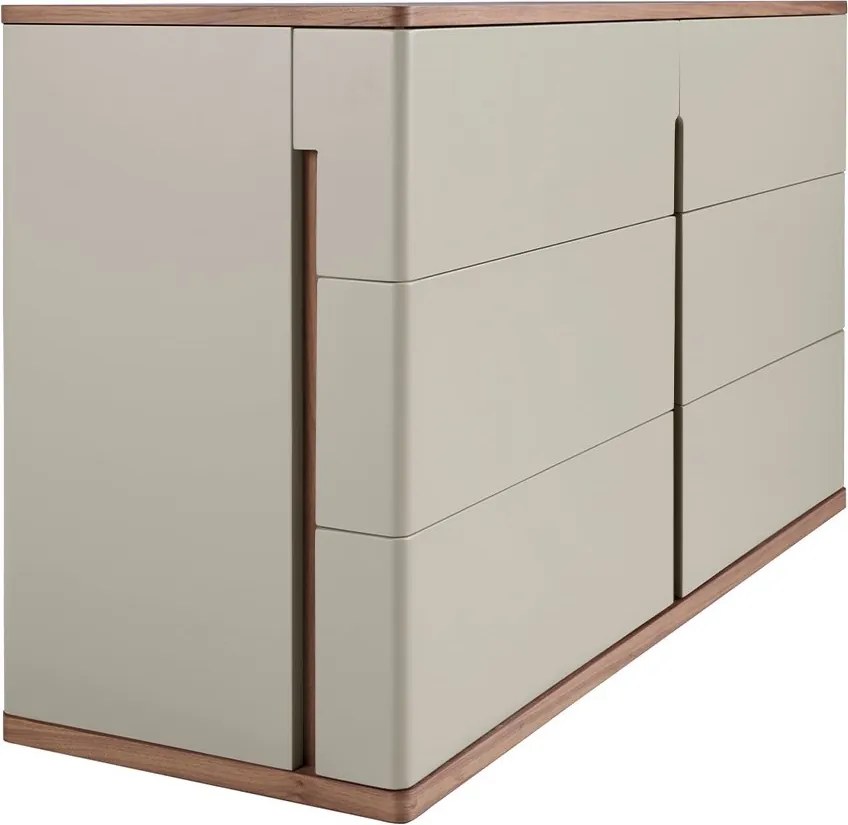 Comoda cu 6 sertare furnir din lemn de nuc si MDF lacuit, Anna