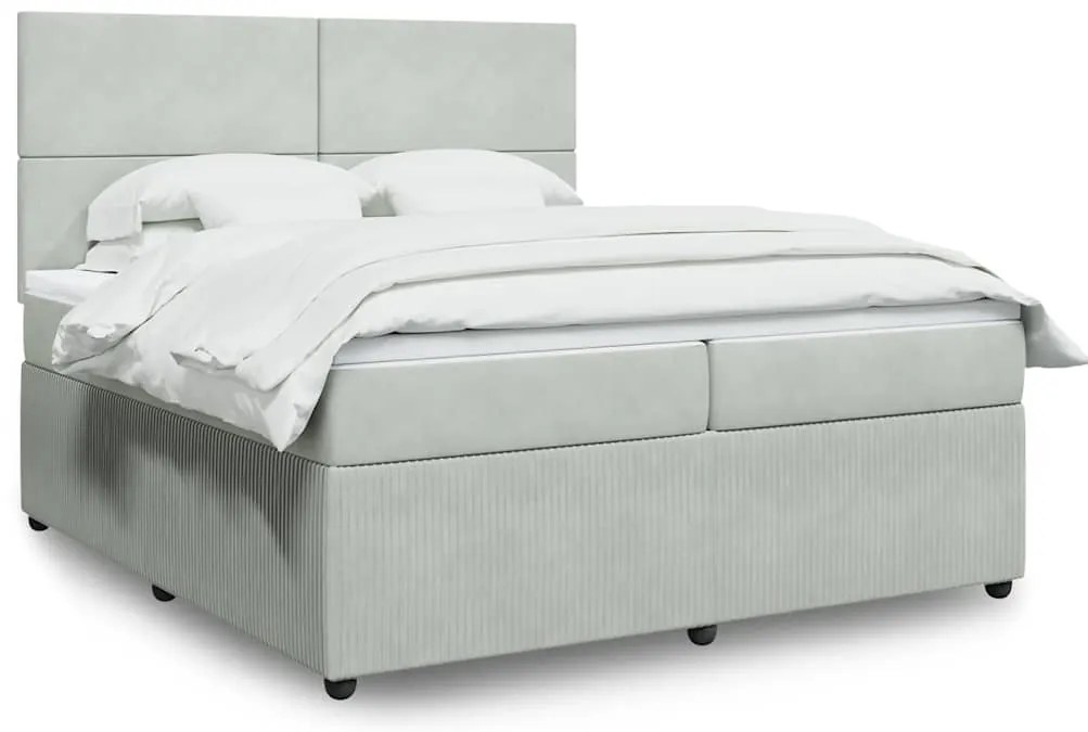 vidaXL Pat box spring cu saltea, gri deschis, 200x200 cm, catifea