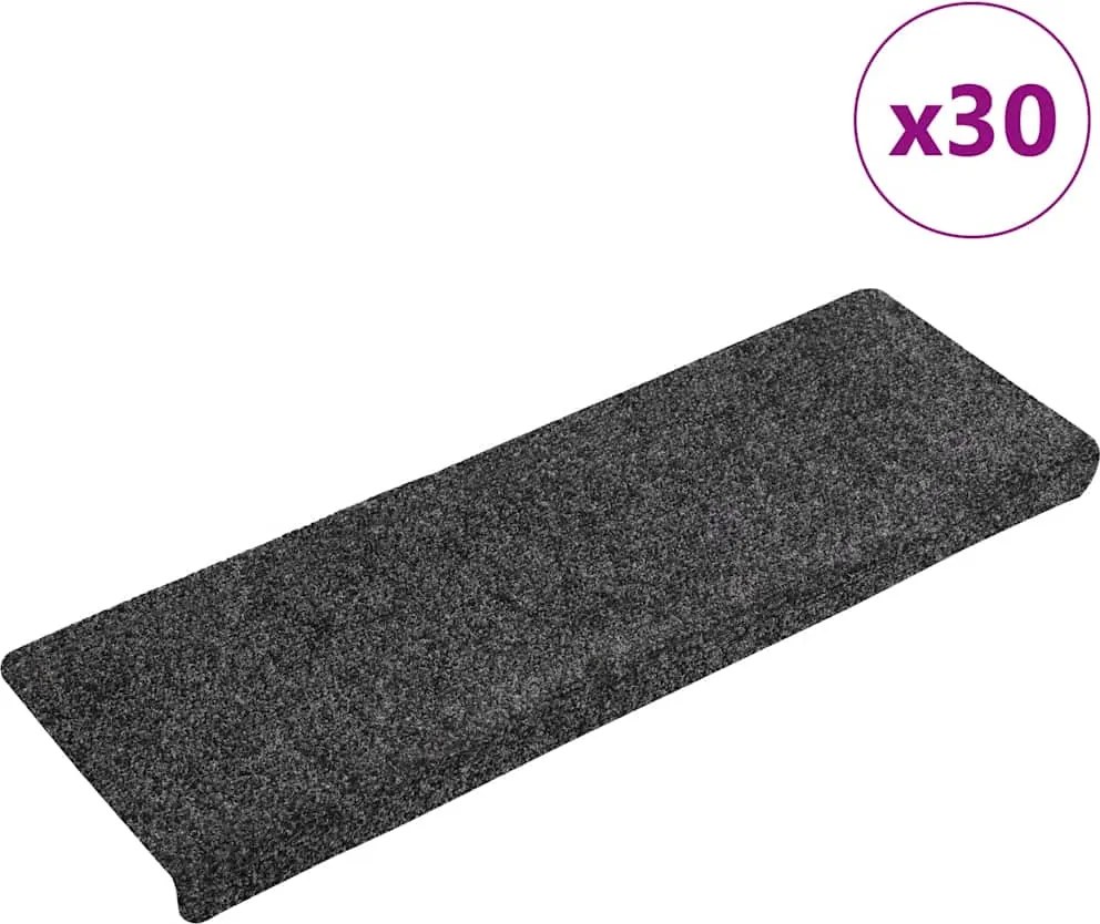 vidaXL Covorașe scări autoadezive, 30 buc., 65x21x4 cm, gri închis, cu margine dreptunghiulară