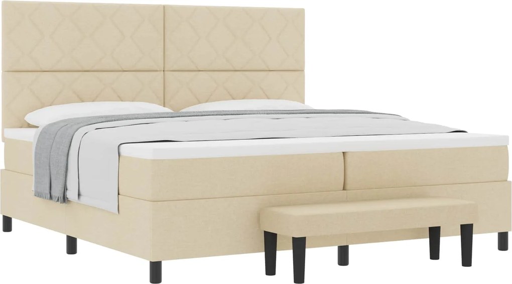 vidaXL Pat cu arcuri cu saltea cu headboard Crem 200 x 200 cm țesătură