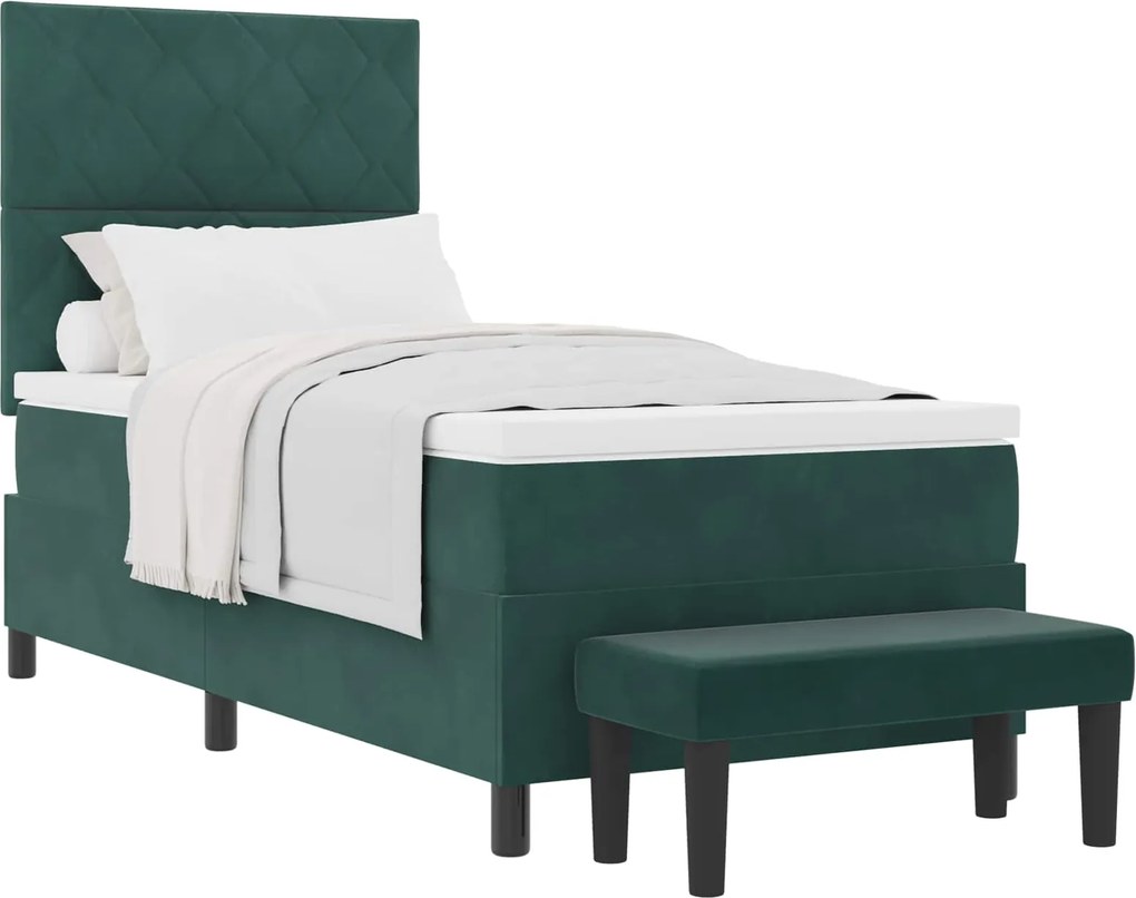 vidaXL Pat cu arcuri cu saltea Verde închis 90 x 200 cm Catifea