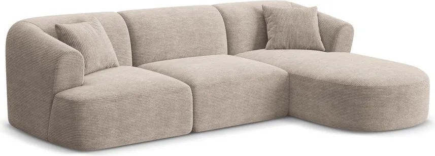 Colțar maro deschis cu tapițerie din catifea reiată (cu colț pe partea dreaptă/cu șezlong) Campi – Cosmopolitan Design