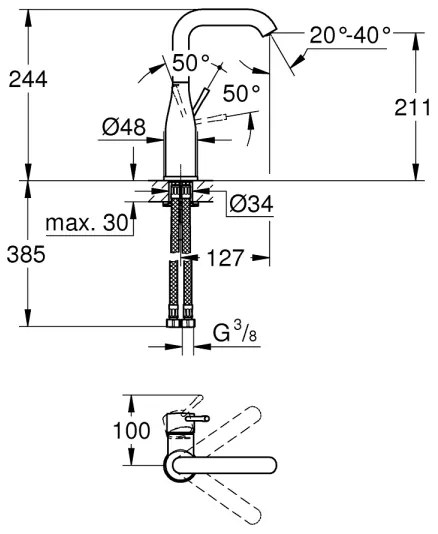 GROHE 23541001 - Baterie pentru lavoar ESSENCE DN 15 crom lucios