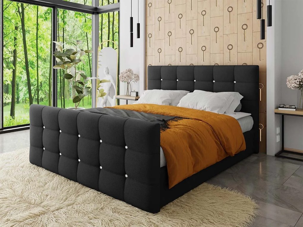 Pat matrimonial 180 cm Aqua (Negru ) (cu somieră, saltea și sp. depozitare). Promo -17%. 1070117