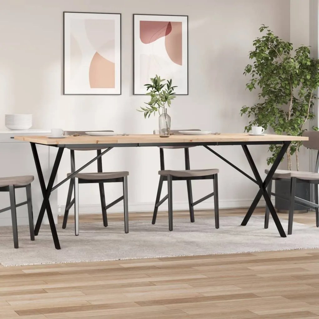 vidaXL Masă bucătărie, cadru X, 200x100x75,5cm lemn masiv pin și Oţel