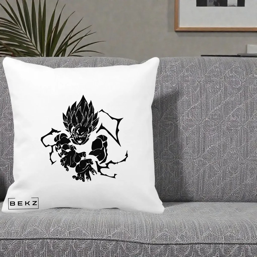 Perna Personalizata Dragon Ball Goku Super Saiyan Silueta, 40x40 cm, Alba Mata, Husa Detasabila, Perna Inclusa, BEKZ®