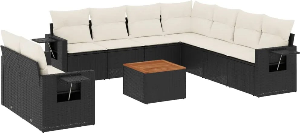 vidaXL Set canapele de grădină cu perne, 10 piese, negru, poliratan