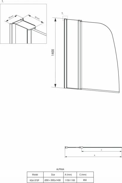 Alpinia Paravan de cada, batant, sticla 6mm KGA_073P