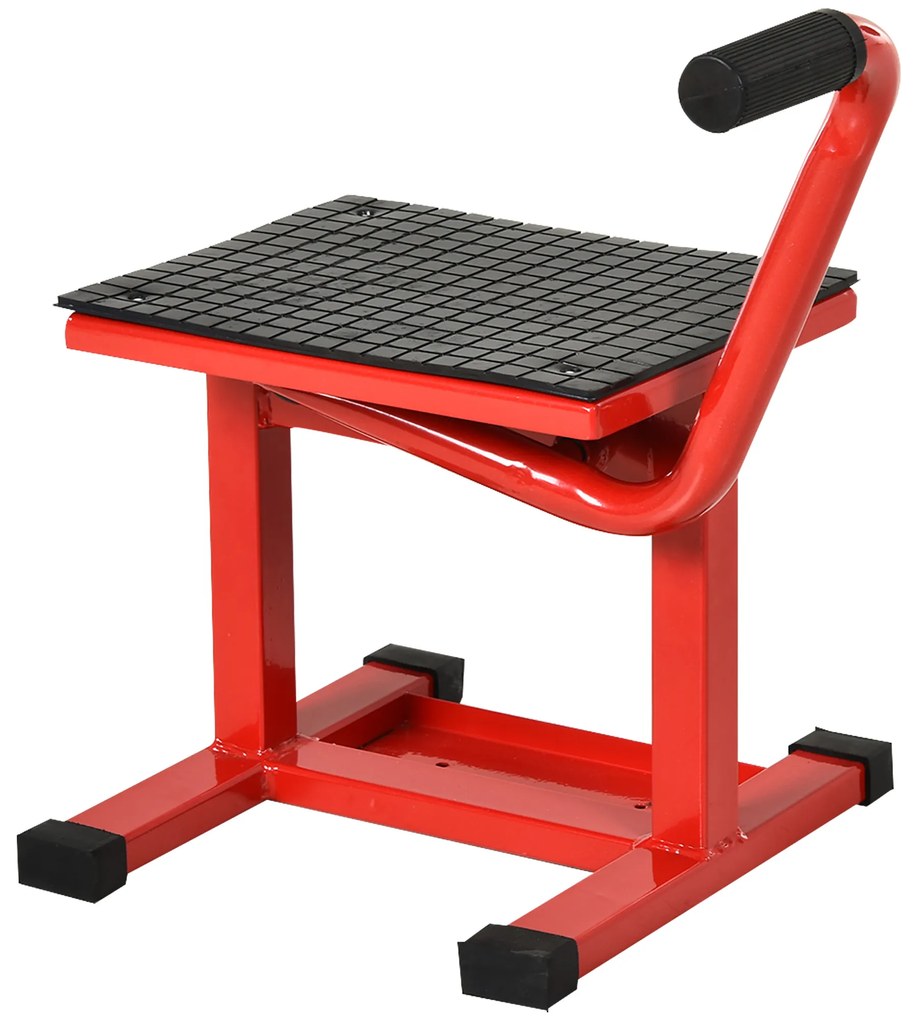 HOMCOM Suport pentru Motociclete din Oțel, Capacitate max 150 kg, cu Suprafață de Cauciuc și Manivelă, 27.5x51-69x34 cm, Roșu | Aosom Romania
