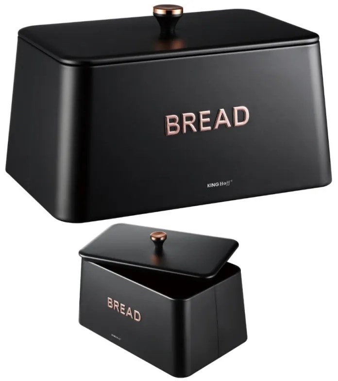 Cutie de pâine Kinghoff KH 1949, 35 cm, Corp metalic, Capac bambus, Negru