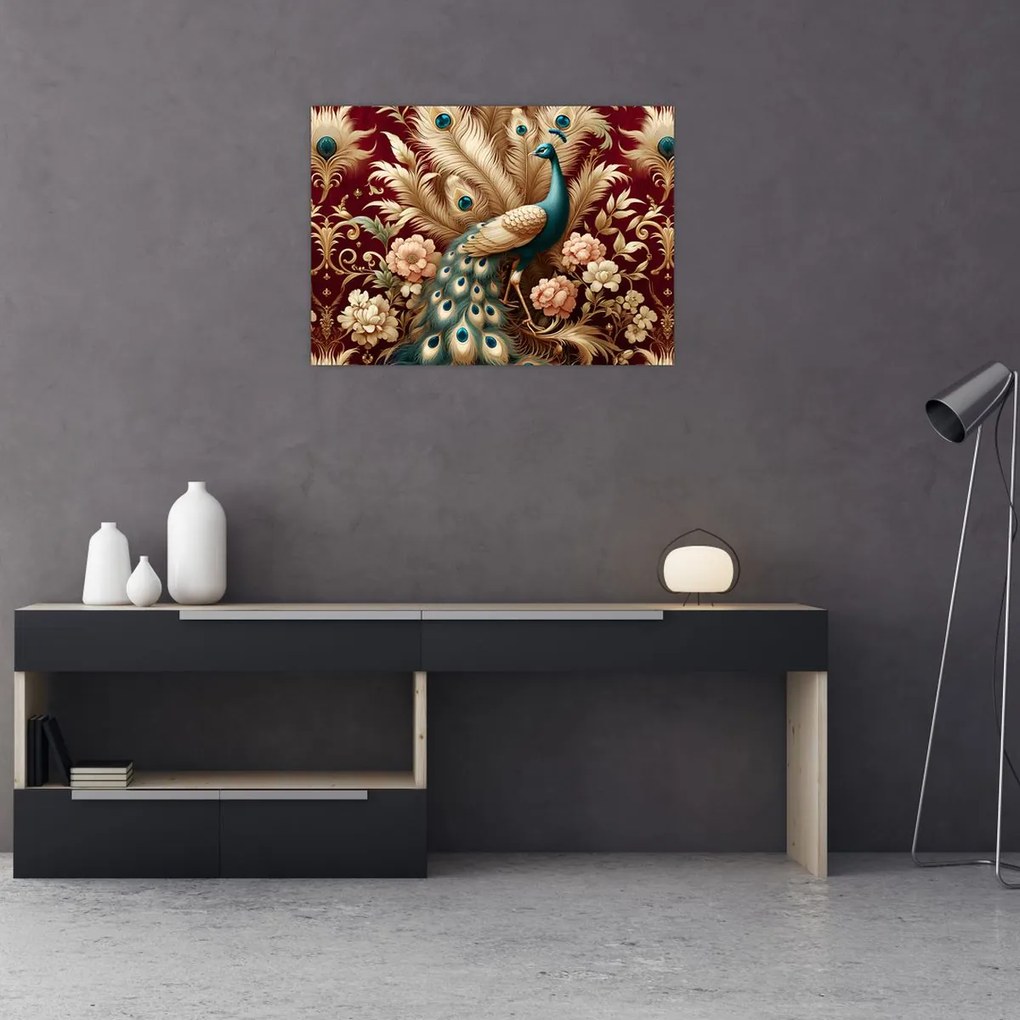 Tablou pe sticlă – Păun elegant (70x50 cm)