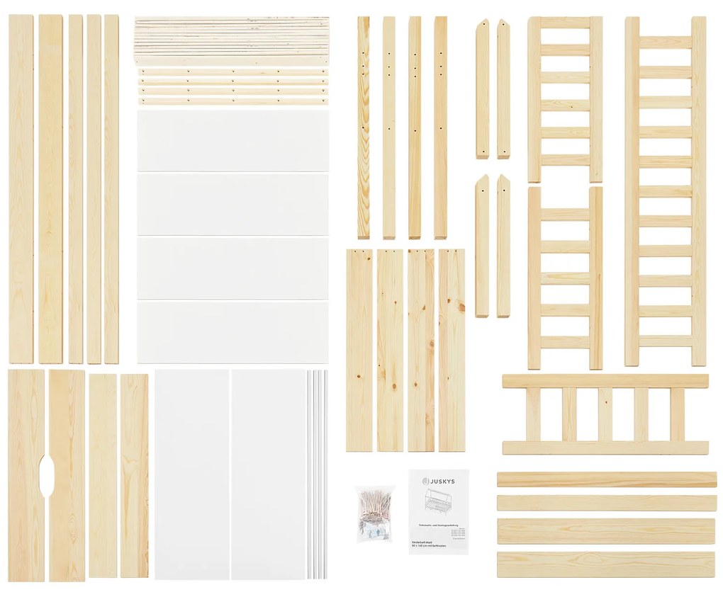 Patut Marli 90 x 200 cm cu 2 sertare si grilaj sipci - natural