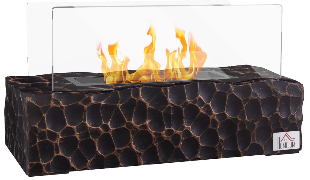 HOMCOM Șemineu cu Blat din Beton, Capac, Deflector din Sticlă Securizată și Rezervor de 0,15L, 33x16x18 cm, Negru | Aosom Romania