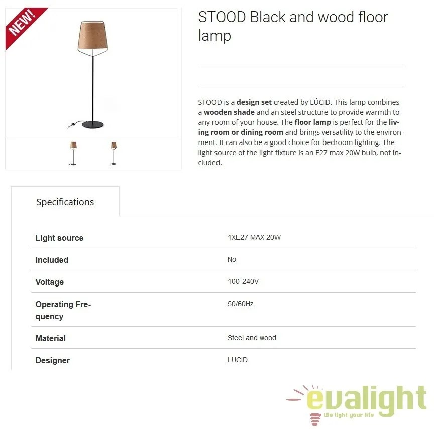 Lampadar lemn / Lampa podea design deosebit STOOD 29847