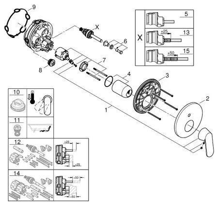 Baterie GROHE EUROSMART 24045000 cu comutator bidirecțional, crom lucios