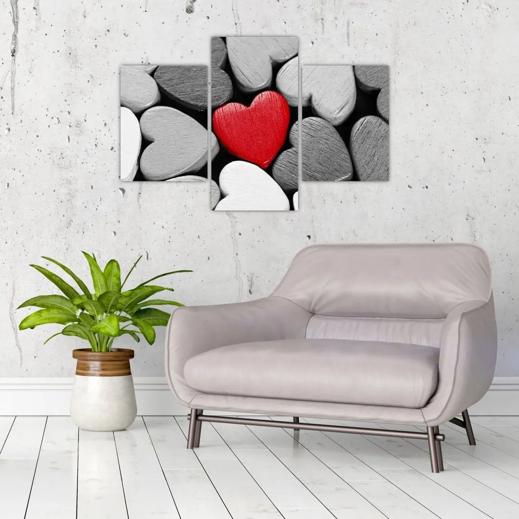 Tablou cu inimioare din lemn (90x60 cm)
