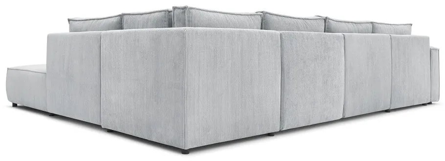 Colțar gri deschis cu tapițerie din catifea reiată (cu colț pe partea dreaptă/în formă de "U") Nihad modular – Bobochic Paris