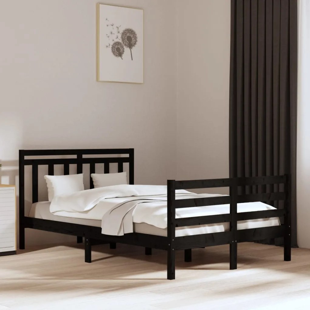 3105294 vidaXL Cadru de pat dublu, negru, 135x190 cm, lemn masiv