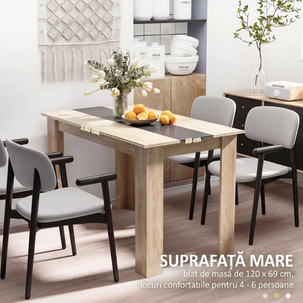 HOMCOM Masă de Dining pentru 4-6 Persoane, Masă de Bucătărie Modernă din Lemn, 120x69x75 cm, Lemn Natural | Aosom Romania