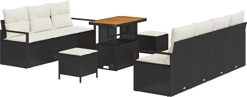 vidaXL Set de canapele pentru grădină cu pernă 10 pcs Negru și Crem